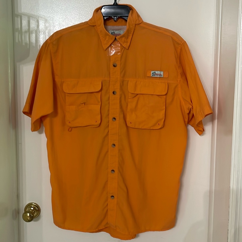 WORLDWIDE SPORTSMAN FISHING SHIRT MENS SZ M SHORT SLEEVE CORAL-ORANGE BUTTON UP